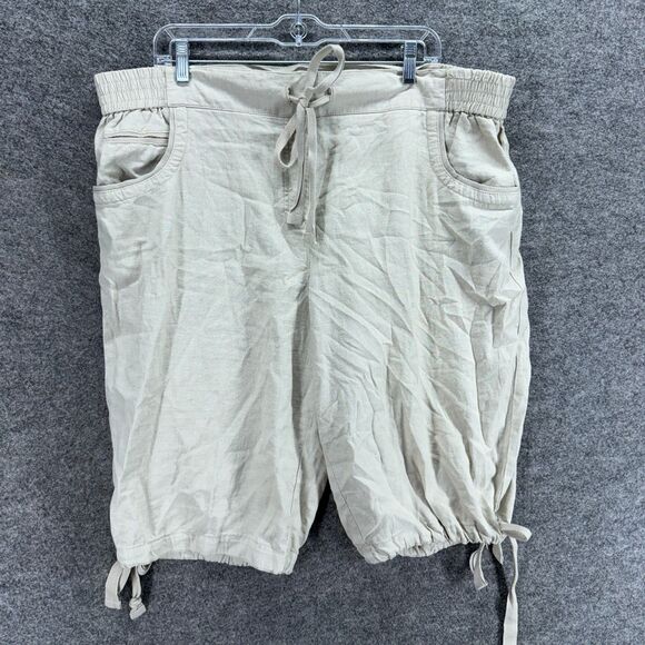 Larry Levine Shorts Women 18W Plus Gray High Rise Chino Drawstring Linen Casual - Picture 1 of 7